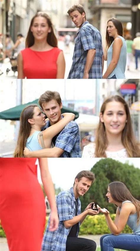 looking at other girl meme|distracted boyfriend stock photo series.